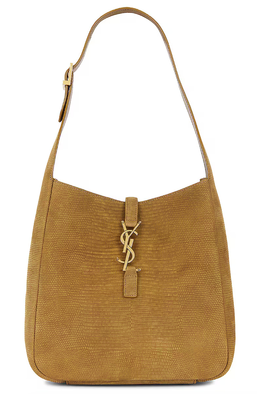 Saint Laurent Small Soft Le 5 A 7 Pistachio Green Lizard Suede Hobo Shoulder Bag